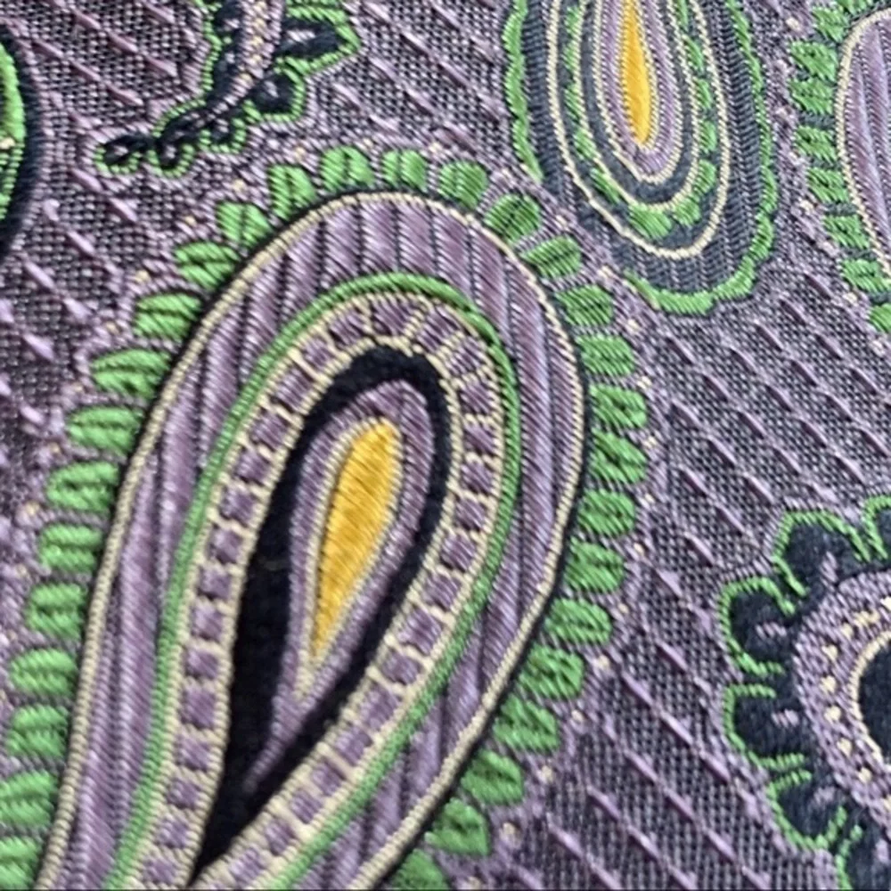 GS Branded XL Purple & Green Paisley  Silk Tie